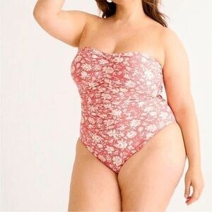 J. Crew Ruched sweetheart one-piece in tossed floral Swimsuit PInk White 24 NWT